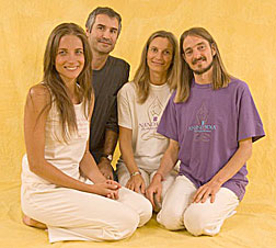Text Box:    Production crew for the Ananda Assisi (Italy) yoga therapy books mentioned earlier in this article (l-r): Süheyla (asana model), Tejindra (designer), Sahaja (editor), Jayadev (author, director of Ananda YTT in Assisi)