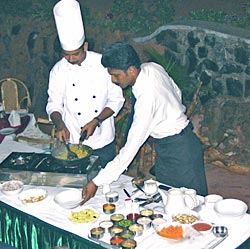 The resort chefs demonstrating Indian cooking