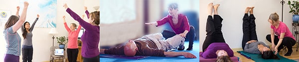 Miatri teaching yoga therapy poses at The Expanding Light Retreat Miatri teaching yoga therapy poses
