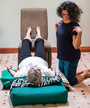 Yoga Therapy Adjustments withe Jacqui and student