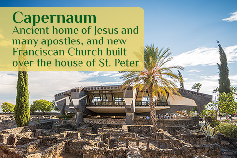 Holy Land Pilgrimage Capernaum, Ancient home of Jesus and many apostles and new Franciscan Church built over the house of Peter