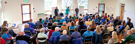 Living Wisdom Centre-inside auditorium at Ananda Village