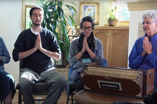 Karma Yoga spiritual interns during Raja Yoga Chanting class 
