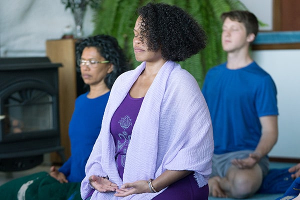 Karma Yoga spiritual interns during Sadhana 