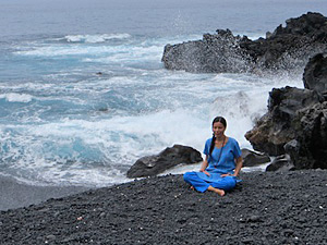 Meditating near Pacific Ocean, Kona, Hawaii