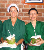 Diksha with friends, drinking from coconuts Diksha with friends