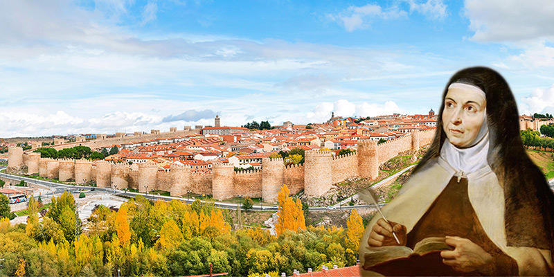 Avila-Walled City with St.Teresa inlay - in Spain