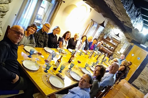Ananda Spiritual Travels-Camino Pilgrimage-Group dining at long table