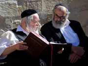 Rabbis ouside the synagogue in Zefad